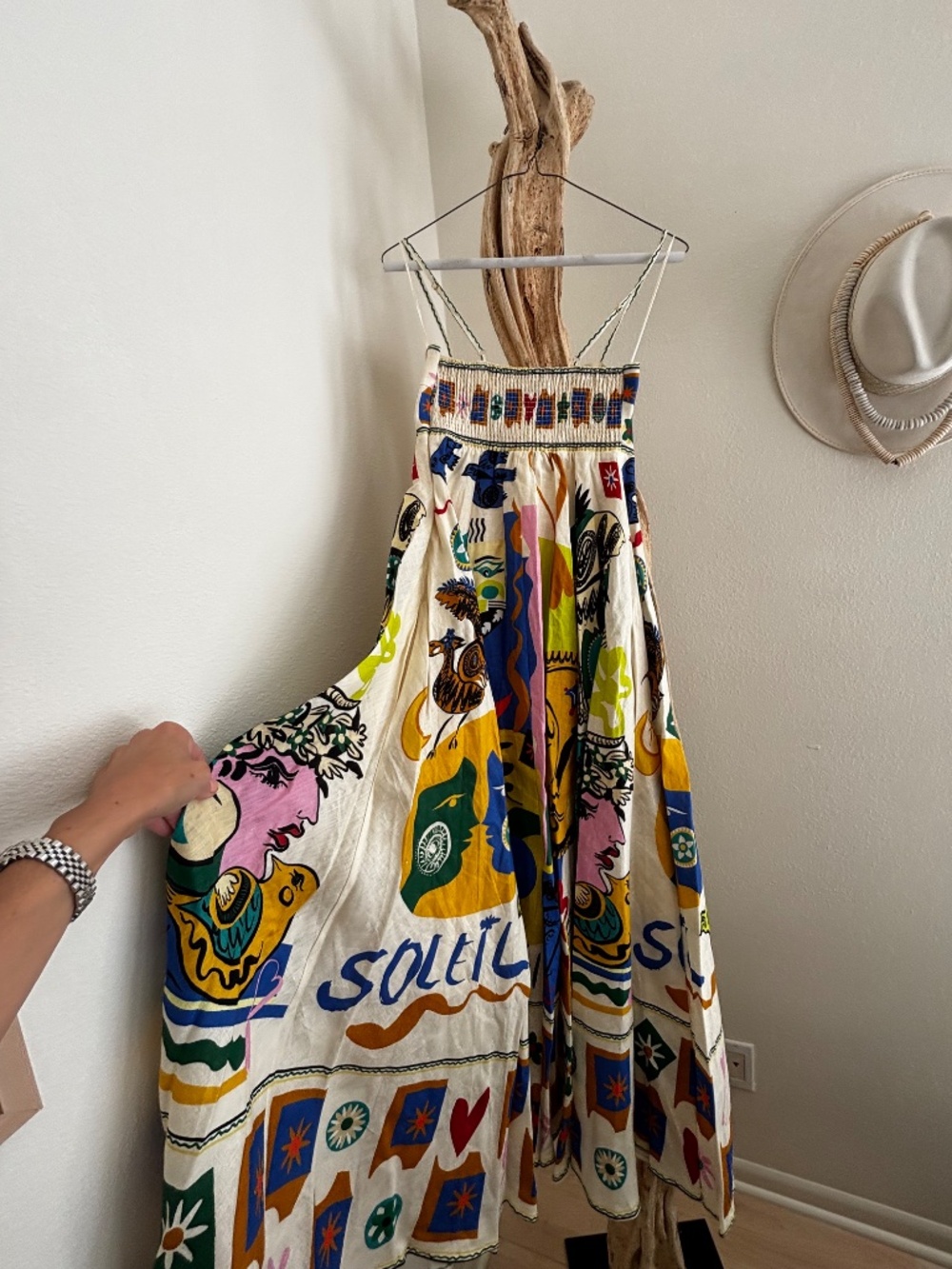 ALÉMAIS Surrealist Summer Linen Sundress Multicolor - Picture 4 of 7